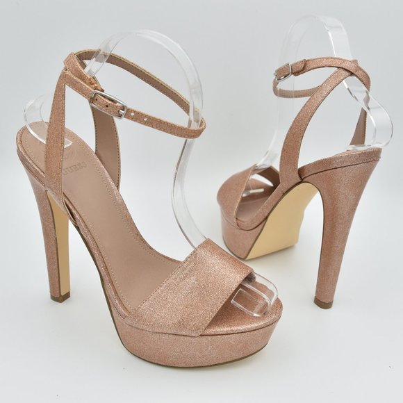 Guess Shoes - GUESS Empress Platform High Heel Ankle Strap Sandals, Sparkly Rose Gold, Size 7